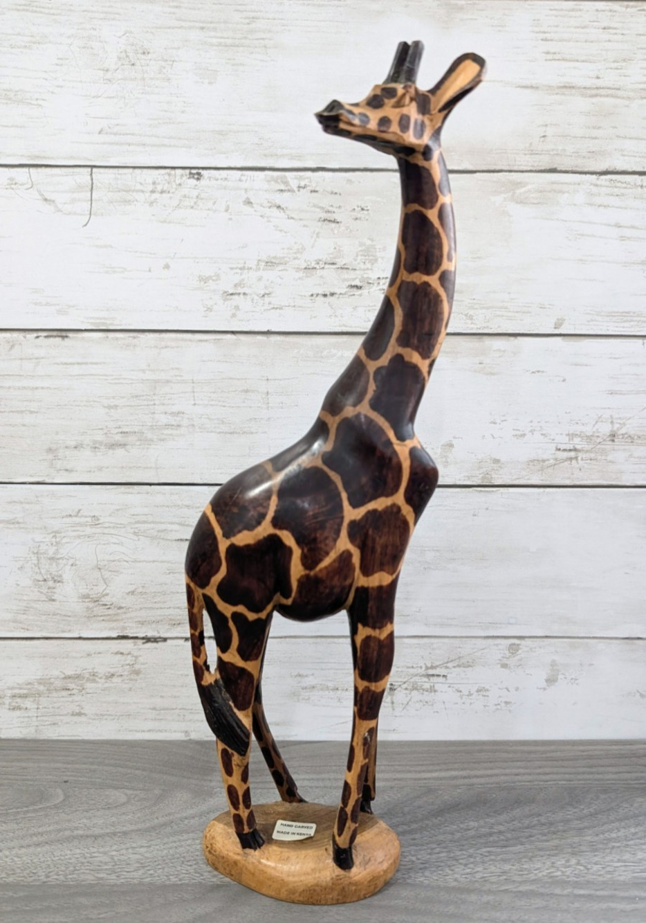 Wooden Giraffe Hand Carved Statue Figurine 14" Tall African Safari Animal Decor